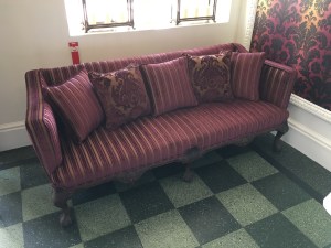 Burgundy stripe sofa