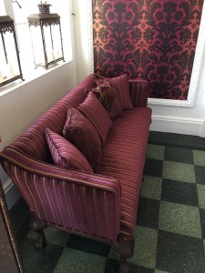 Burgundy stripe sofa